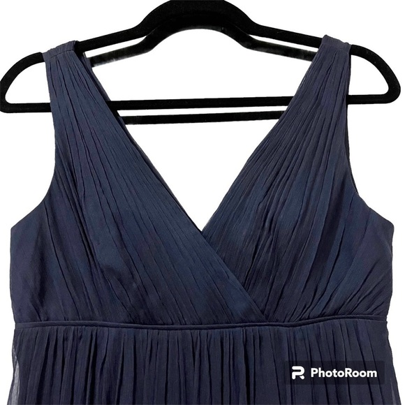 J. CREW Brigitte Navy Silk Chiffon V-Neck Empire Dress Size 2 - Picture 3 of 6
